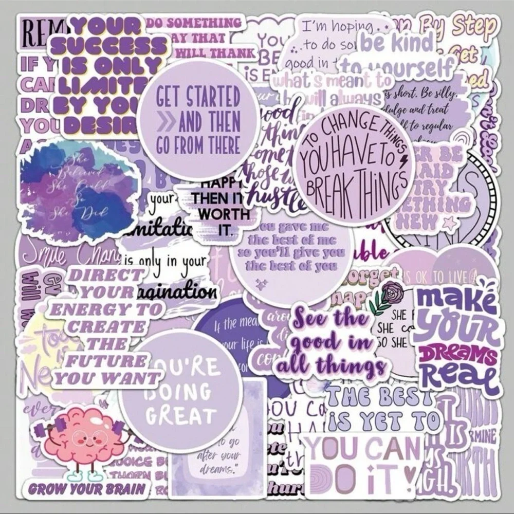 50 pcs Purple Positive Motivational Sticker Set